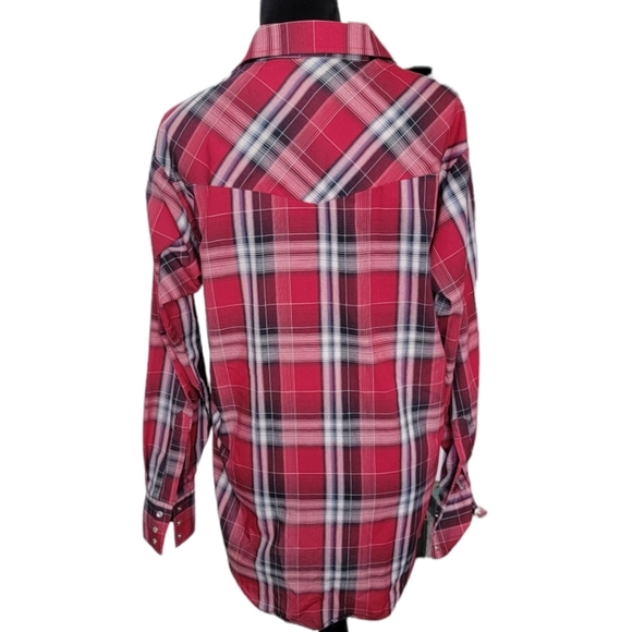 Men's Plains Westernwear Red Plaid Snap Button Down Size Medium - Picture 3 of 5